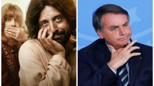 Fabio Porchat y Gregorio Duvivier, autores e la sátira, y Bolsonaro.