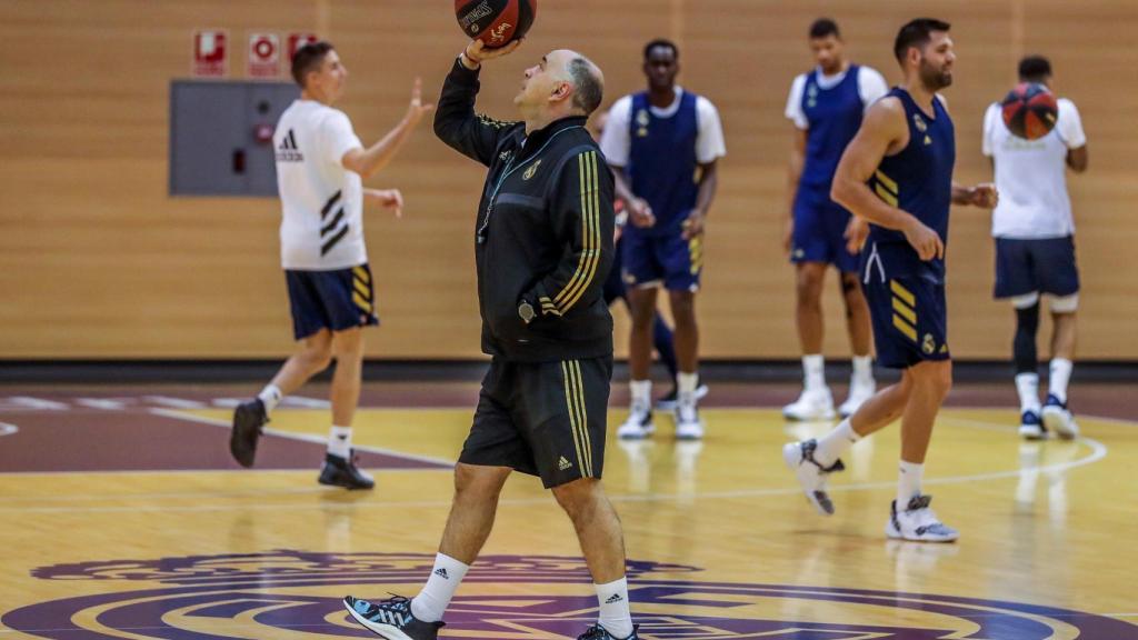 Pablo Laso, durante el último entrenamiento antes de El Clásico