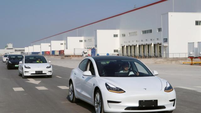 China-made Tesla Model 3 vehicles are seen at the Shanghai Gigafactory of the U.S. electric car maker in Shanghai