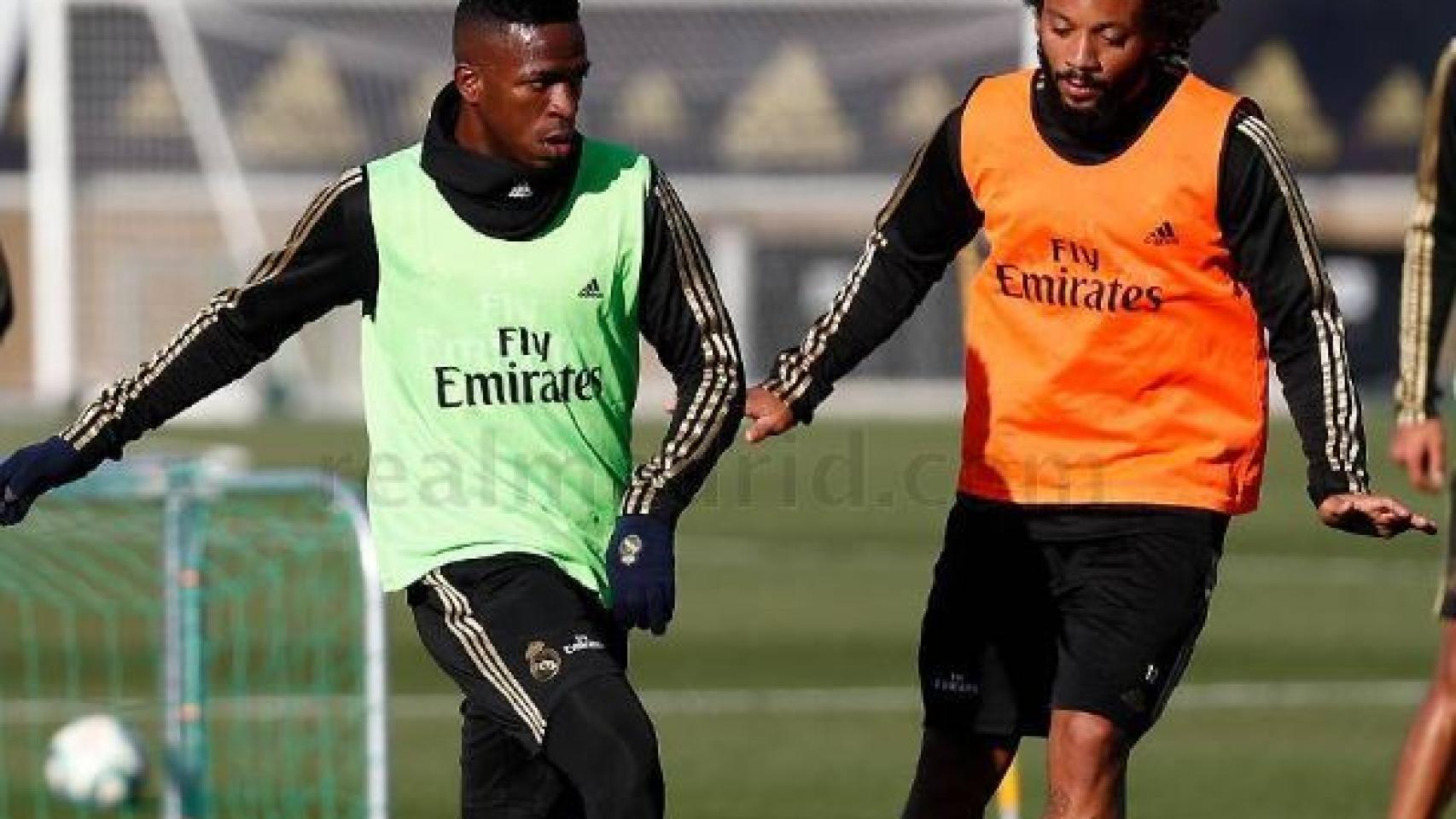 Marcelo en el último entrenamiento del año del Real Madrid