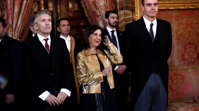 Fernando Grande-Marlaska, Margarita Robles y Pedro Sánchez, en la Pascua Militar de este 6 de enero.