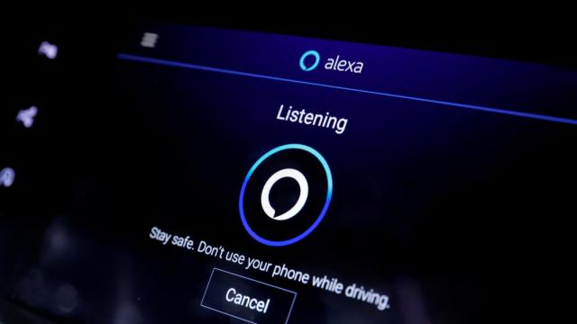 A screen in a Cadillac XT6 SUV displays Alexa on the infotainment system at the Amazon booth during the 2020 CES in Las Vegas