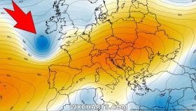 La depresión posicionada frente a la Península Ibérica. Severe-weather.eu.