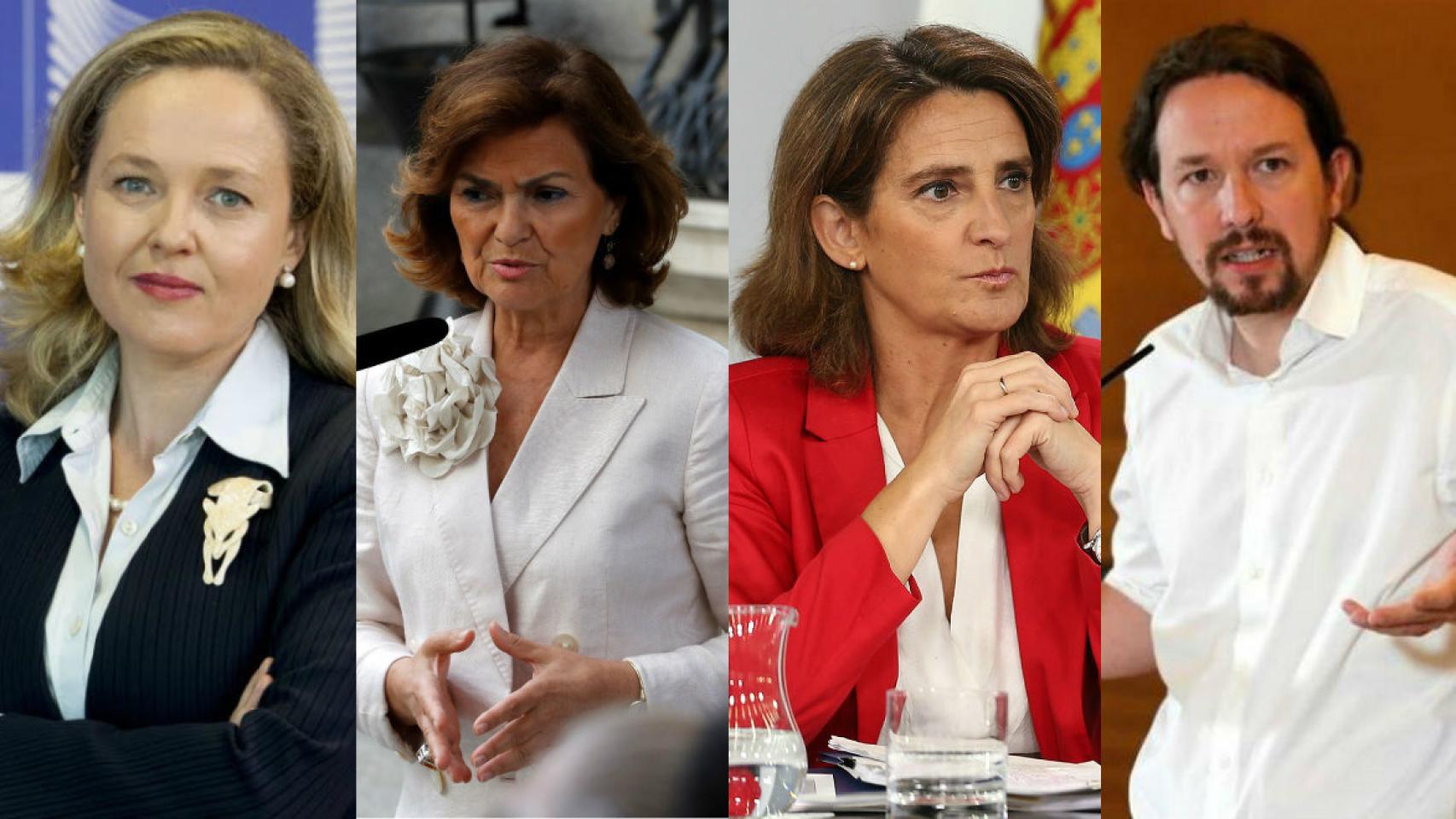 Nadia Calviño, Carmen Calvo, Teresa Ribera y Pablo Iglesias.