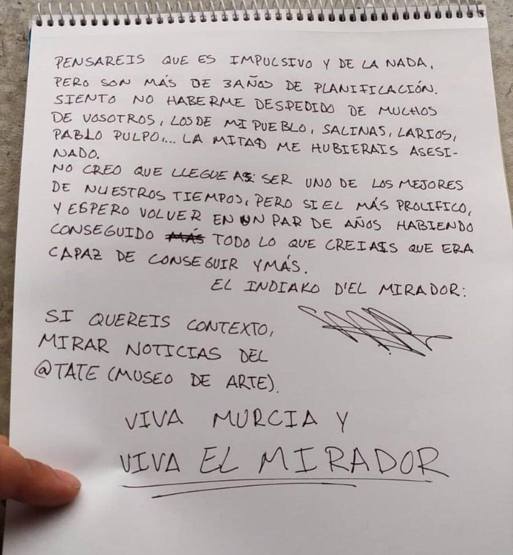 Nota que la policía británica atribuye a  Shakeel en la que reivindica el ataque.