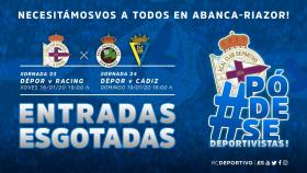 Agotadas las entradas para los partidos contra el Racing y el Cádiz en Riazor