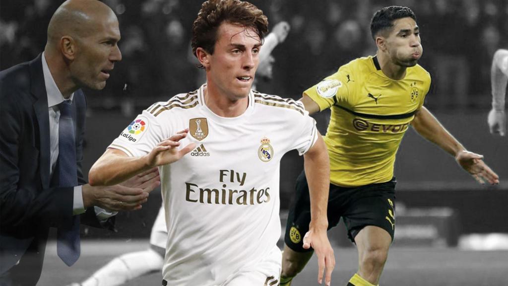 Zinedine Zidane, Álvaro Odriozola y Achraf Hakimi