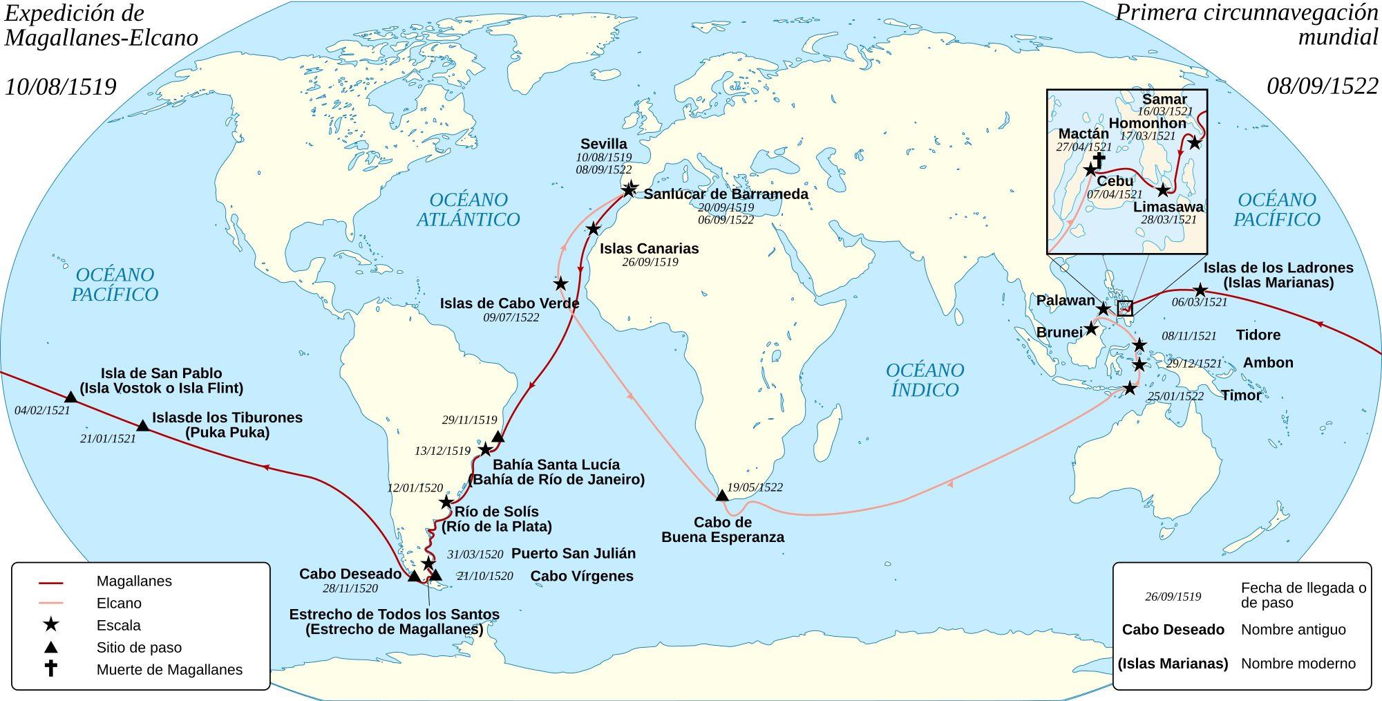 Ruta de la Expedición de Magallanes-Elcano. https://es.wikipedia.org