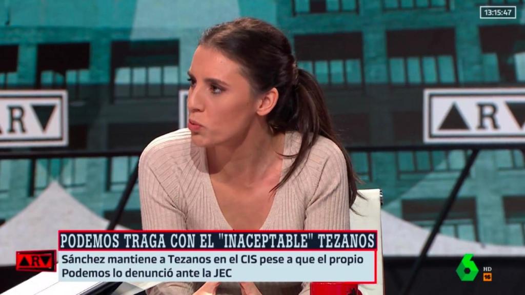 Irene Montero, ministra de Igualdad, este jueves en una entrevista en La Sexta.