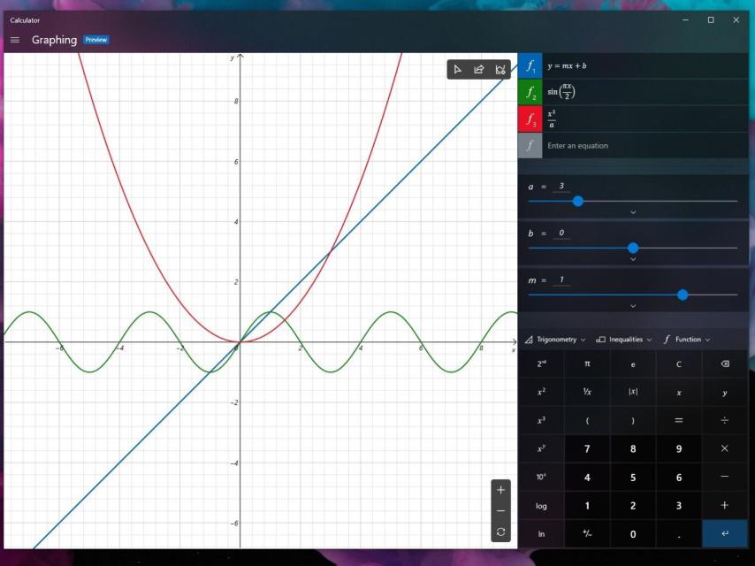 Modo gráfica de la calculadora de Windows.