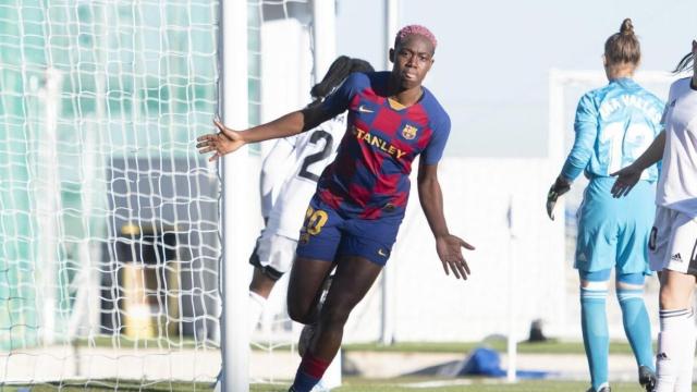 Asisat Oshoala celebra un gol con el FC Barcelona femenino