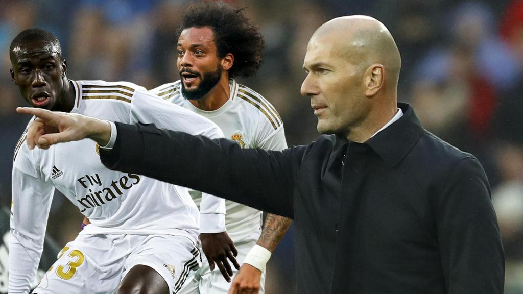 Ferland Mendy y Marcelo, junto a Zinedine Zidane