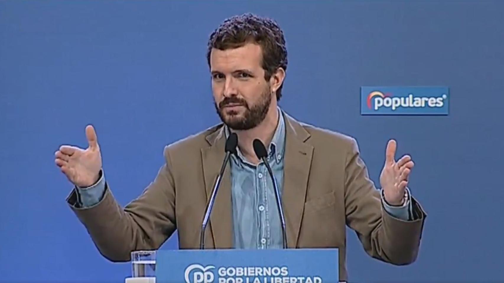 Pablo Casado, durante su mitin en Murcia.