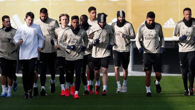 Jugadores del Real Madrid en un entrenamiento en Valdebebas