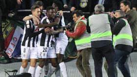 Los jugadores del Badajoz celebran un gol ante el Eibar en la Copa del Rey