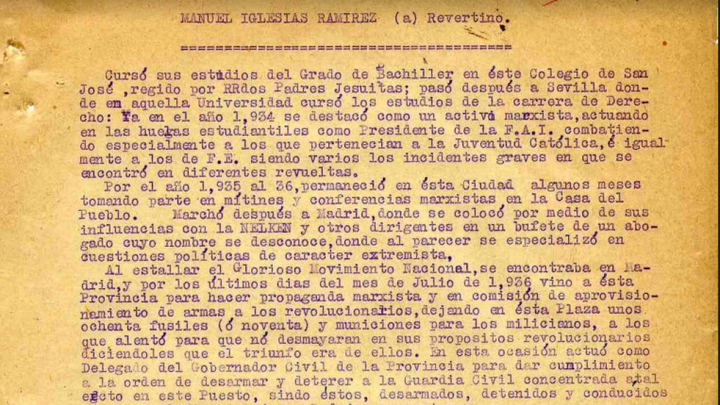 Informe sobre Manuel Iglesias Ramírez en el auto del juicio por el que fue condenado.