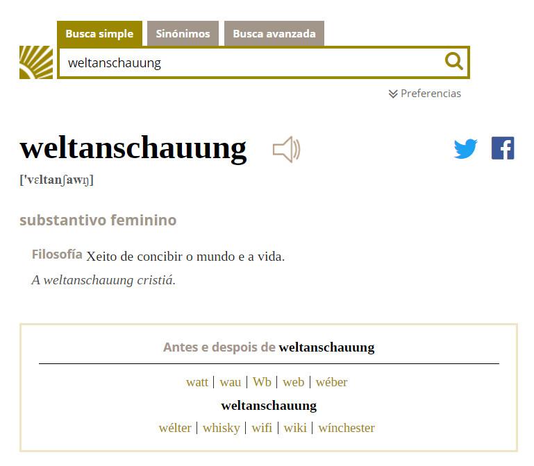 La entrada de weltanschauung en el diccionario de la RAG