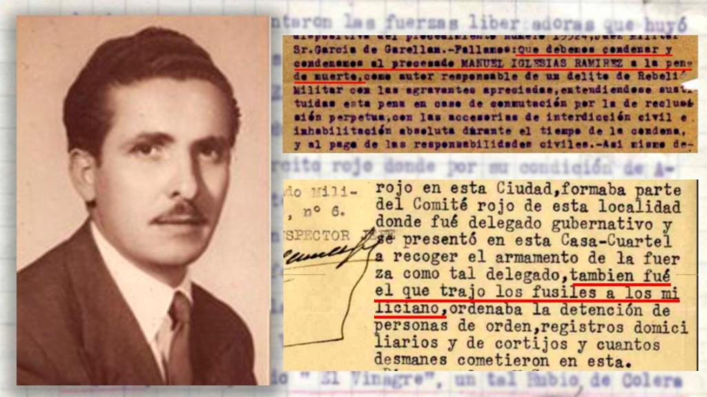 Manuel Iglesias, abuelo del vicepresidente,  junto a extractos del sumario al que ha tenido acceso EL ESPAÑOL.