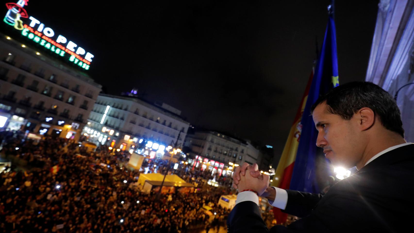 Guaidó este sábado en la Puerta del Sol en Madrid