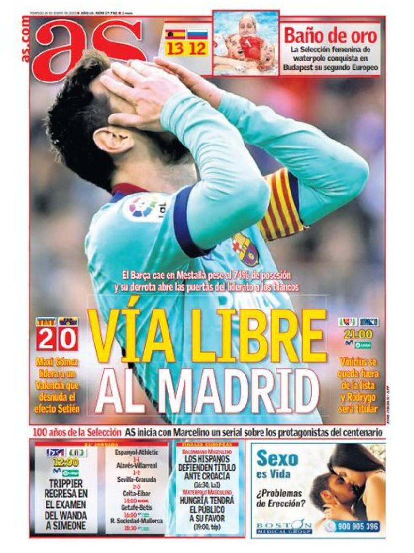 La portada del diario AS (26/01/2020)