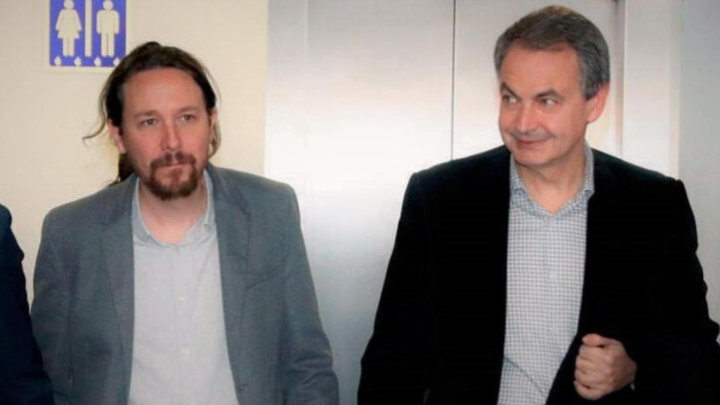 José Luis Rodríguez Zapatero y Pablo Iglesias a su llegada a un acto en apoyo de la reelección de Evo Morales.