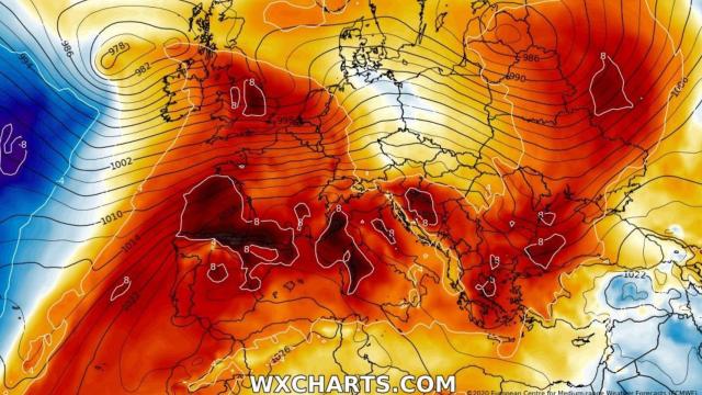 Anomalías de temperaturas en la primera semana de febrero. Severe-weather.eu.