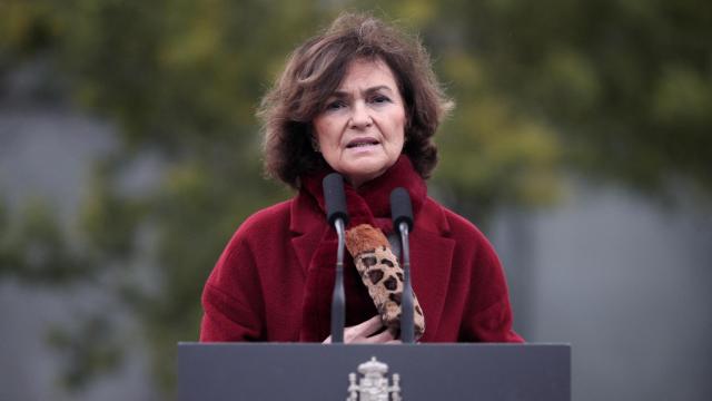 Carmen Calvo en la inauguración del Memorial en homenaje a los españoles deportados en Mauthausen este viernes.