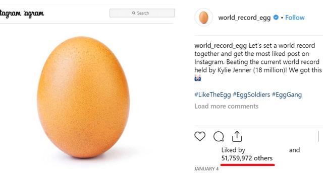 Imagen de la cuenta en Instagram del world_record_egg ('Huevo de Instagram').