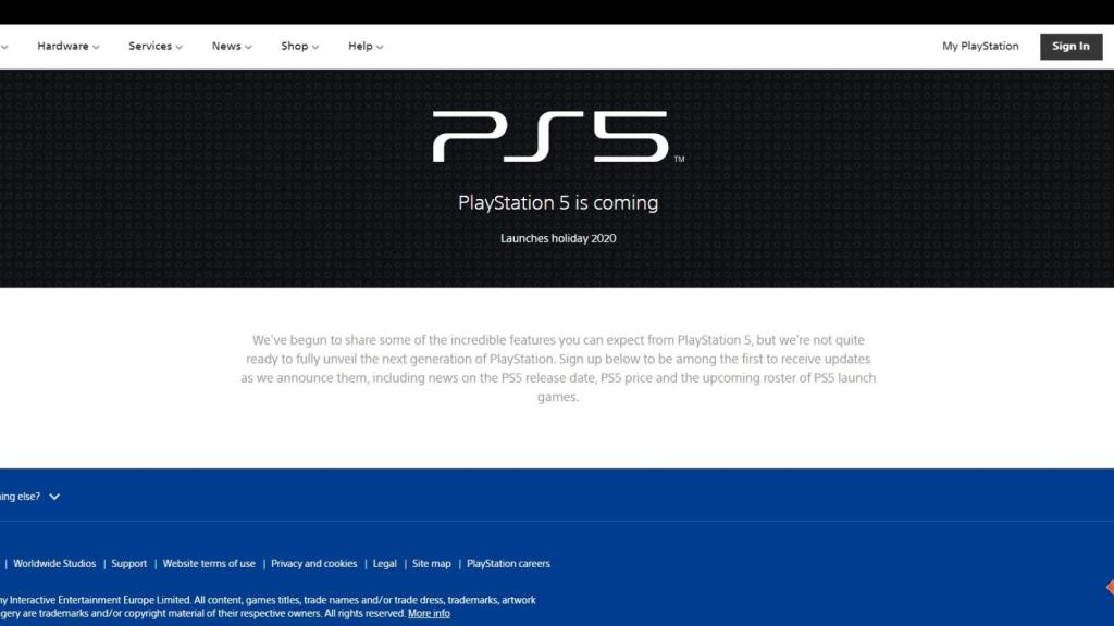 Web de la PS5.