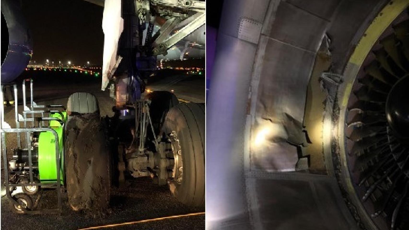 Estado de la rueda y el motor dañados en el vuelo de Air Canada.