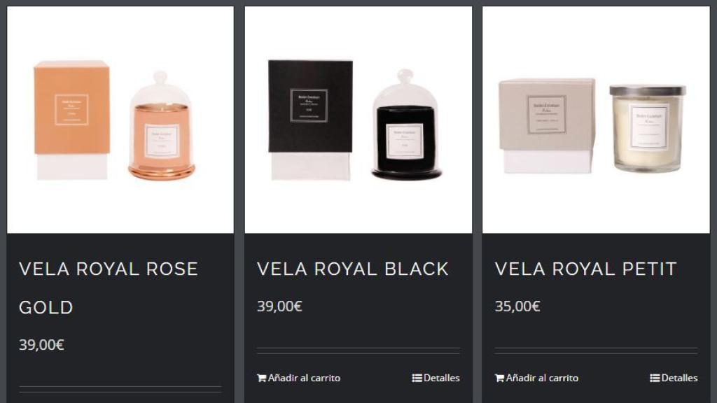 Imagen de las tres velas que oferta la web de Belén Esteban.