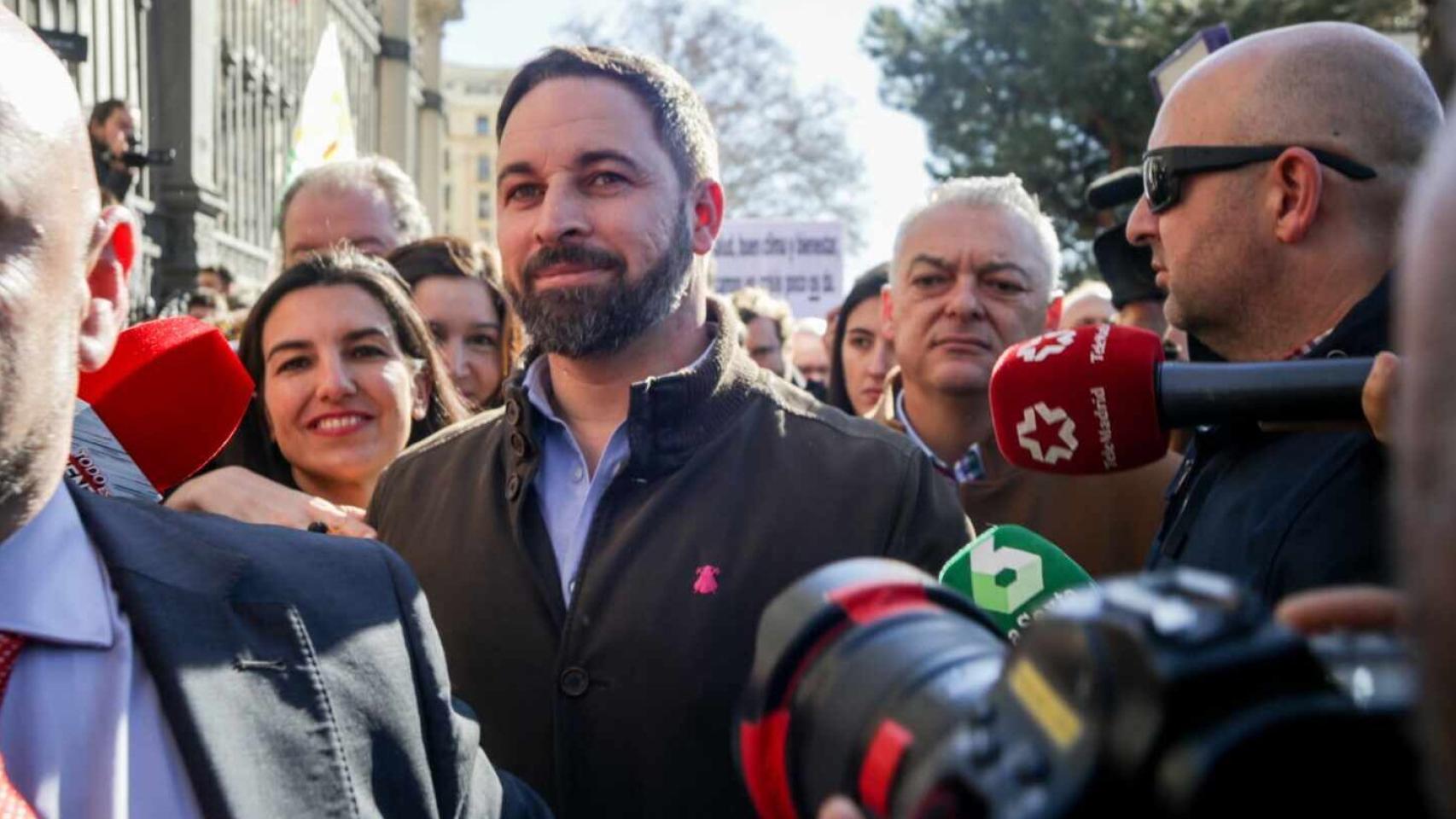 Santiago Abascal y Rocío Monasterio en la manifestación de los agricultores este miércoles en Madrid.