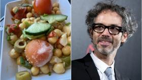 Fotografía de la ensalada infectada (izda.) y James Rhodes (dcha.).