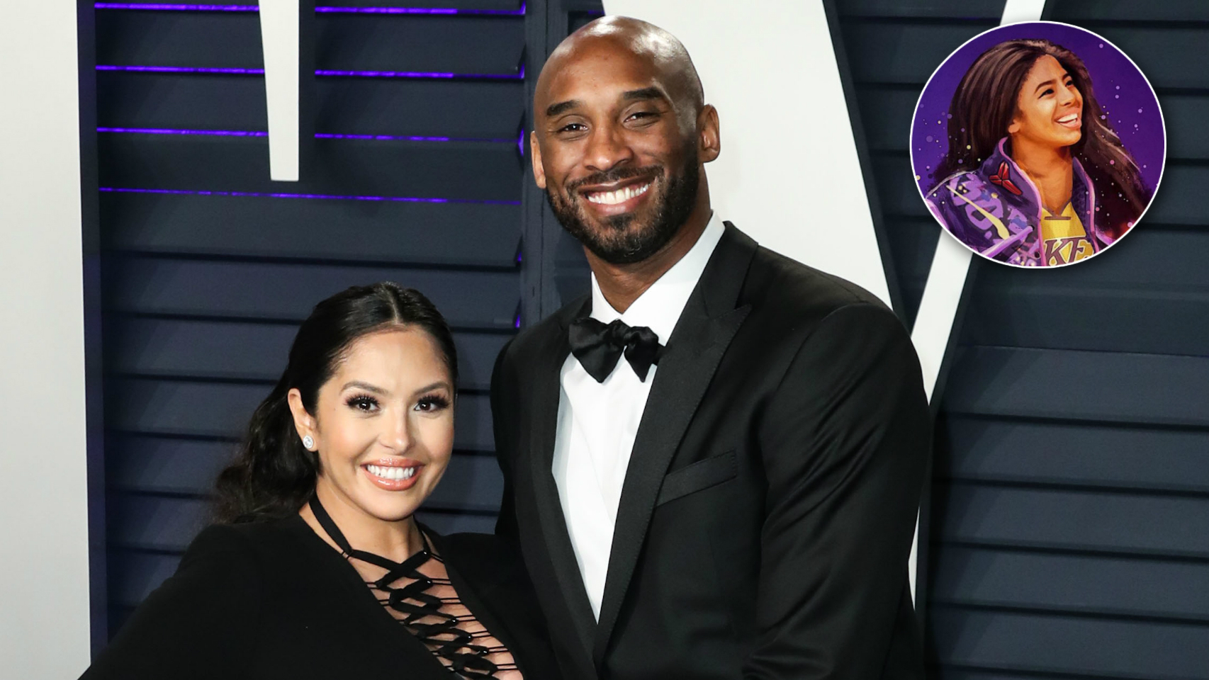 Vanessa y Kobe Bryant, junto a un dibujo de Gigi, su hija fallecida.