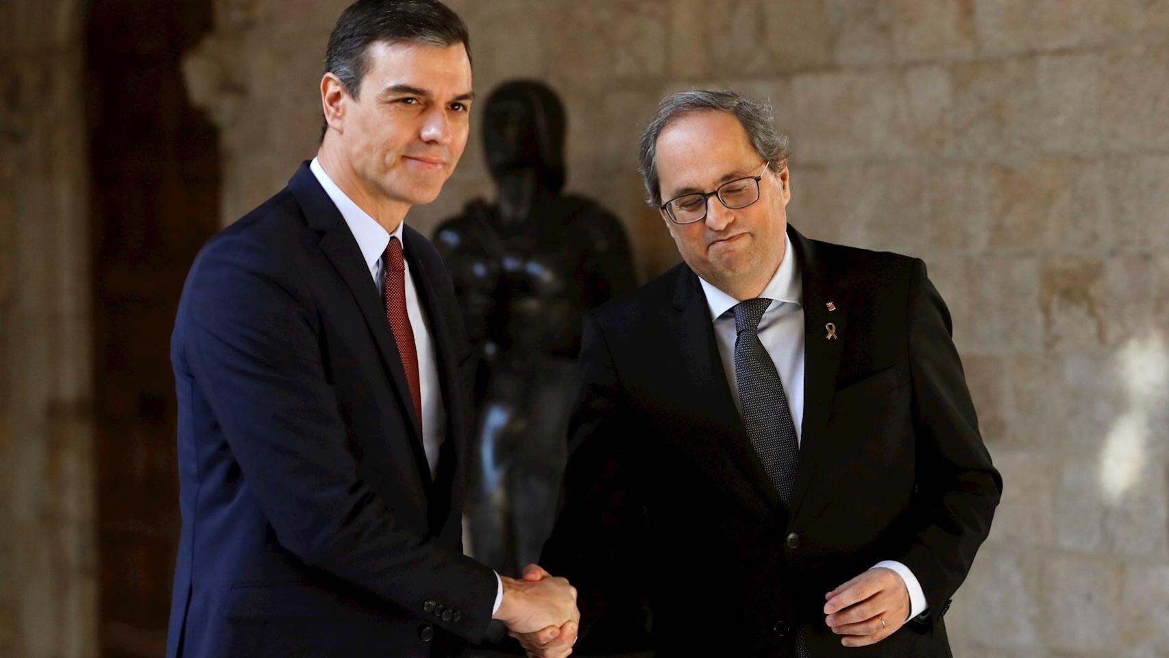 Pedro Sánchez y Quim Torra, este jueves en el Palau de la Generalitat, en Barcelona.