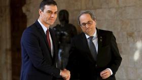 Pedro Sánchez y Quim Torra, este jueves en el Palau de la Generalitat, en Barcelona.