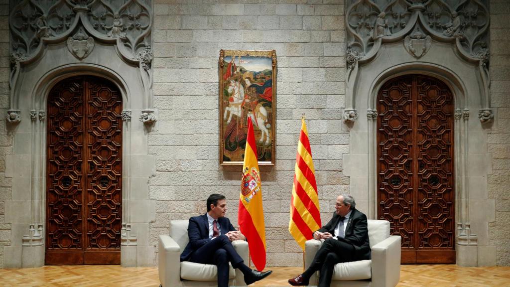 Pedro Sánchez y Quim Torra en el Palau de la Generalitat en Barcelona.