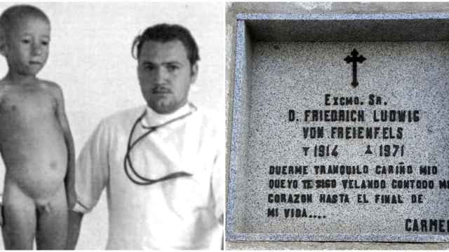El Doctor Pirata mientras ejercía en Chipiona. A la derecha, su tumba en Madrid.