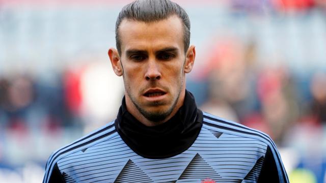 Gareth Bale, durante el calentamiento previo al Osasuna - Real Madrid