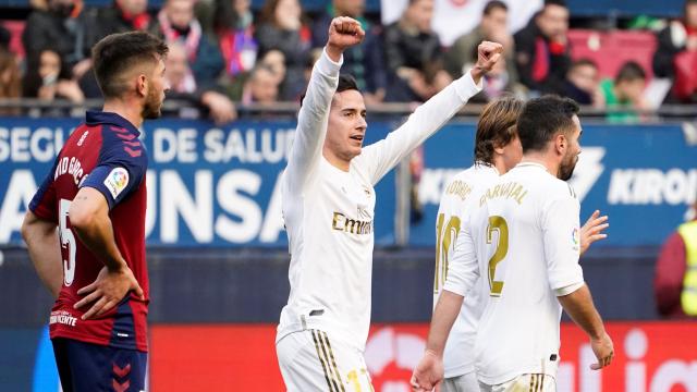 Lucas Vázquez celebra su gol a Osasuna