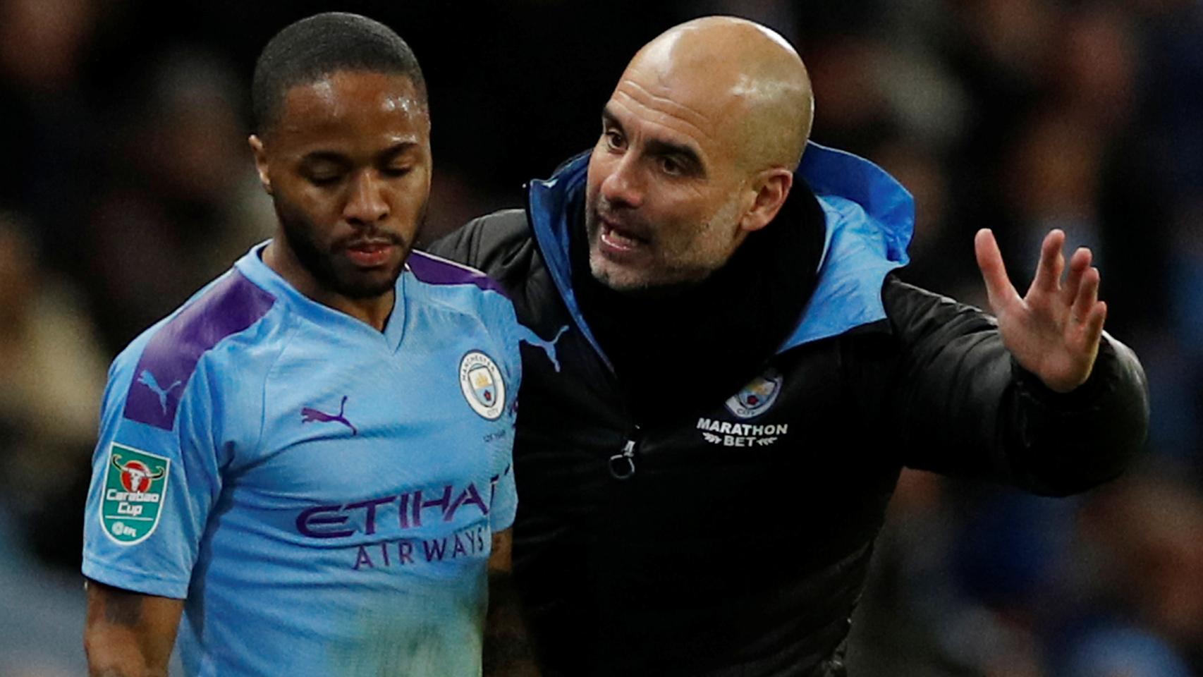 Sterling y Guardiola, en el Manchester City