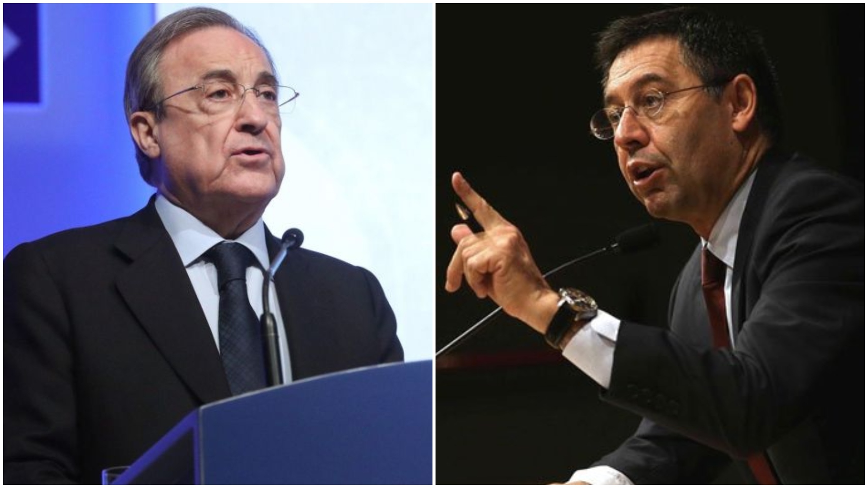 Florentino Pérez, presidente del Real Madrid, y Josep Maria Bartomeu, presidente del Fútbol Club Barcelona.