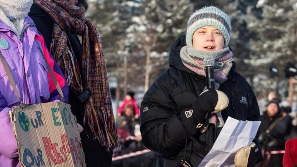 Greta Thunberg en una huelga climática en Jokkmokk, Suecia, el 07 de febrero de 2020.