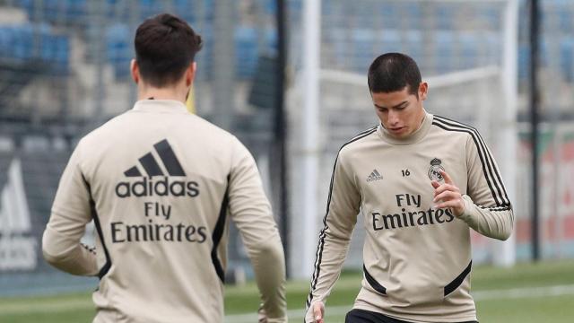 James Rodríguez, durante el primer entrenamiento de la semana