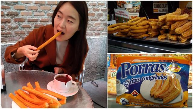 Una surcoreana se toma unos churros en el centro de Madrid.