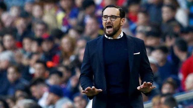 Bordalás, durante un momento del partido entre el Barça y el Getafe