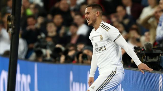 Eden Hazard tras una ocasión en la que estuvo cerca de hacer gol