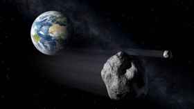 Representación artística de asteroides pasando cerca de la Tierra