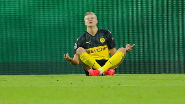 Haaland celebra su gol ante el PSG en la Champions