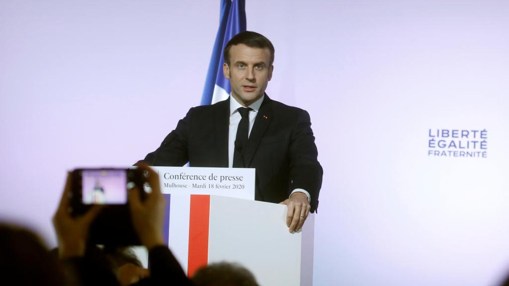 Emmanuel Macron durante su discurso en la ciudad de Mulhouse donde anunció sus medidas.